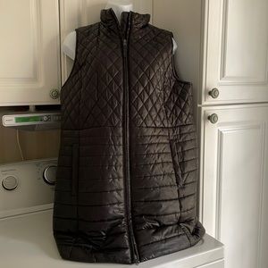 Talbots Long Puffer Vest Petite Large Black Primaloft Full Zip Snap Pockets